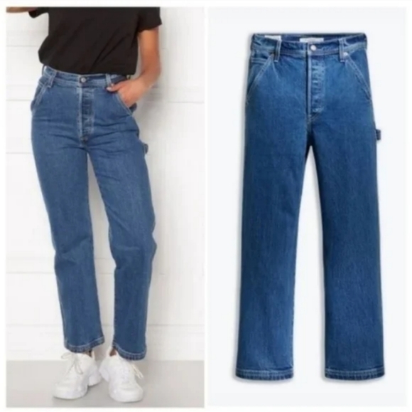 Levi's Ribcage Ankle Utility Straight Leg Jeans Nine Five Carpenter Pants - Picture 12 of 14